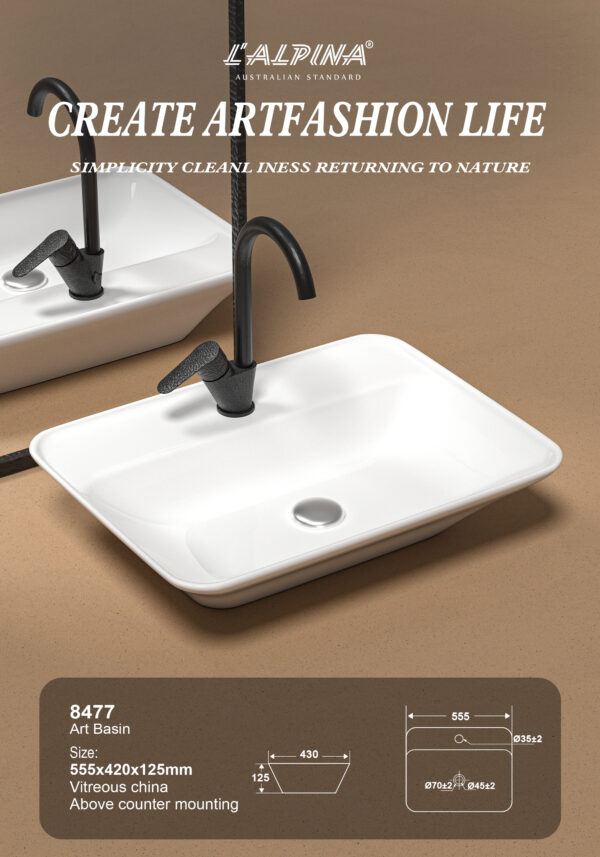 Chậu sứ Lavabo cao cấp L'ALPINA LAL-8477W