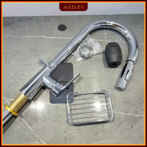 Vòi rửa bát rút kèm khay xà phòng + dây cấp 60cm ML-KSF55